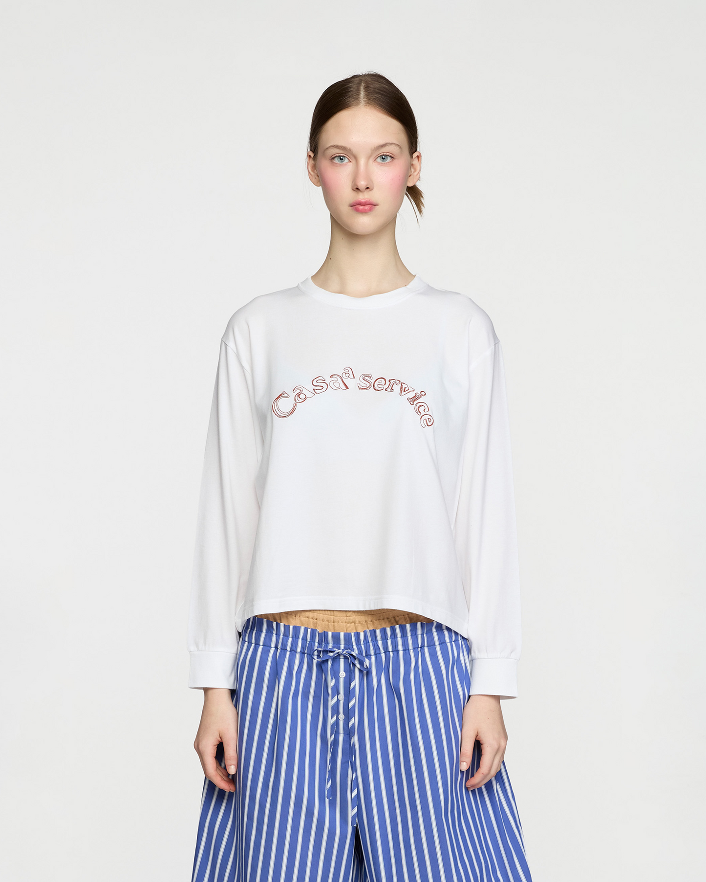 CASAa SERVICE BROWN EMBROIDERY TOP