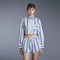 CROPPED PJ SHIRT NAVY/WHITE