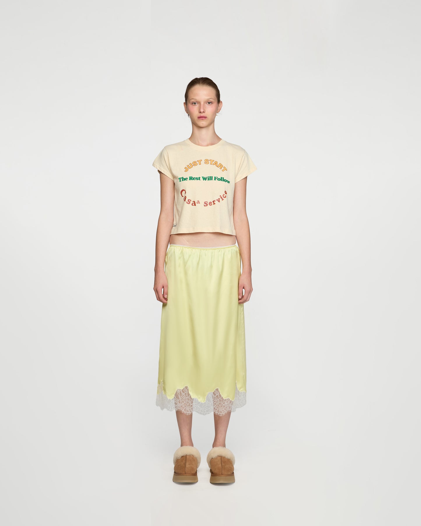 SATIN MIDI SKIRT (YELLOW)